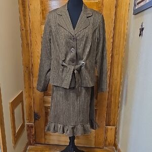 Sweet Woman Suit Brown Pinstripe Skirt Suit 14W